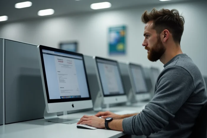 Un professeur se connecte au webmail de l'académie depuis une salle informatique universitaire